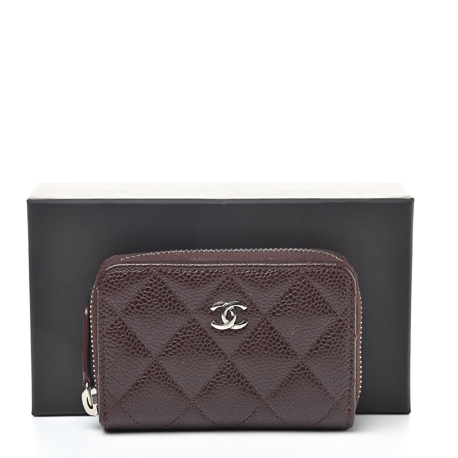Chanel Caviar Quilted Zip Coin Purse Burgundy 8 of 8
