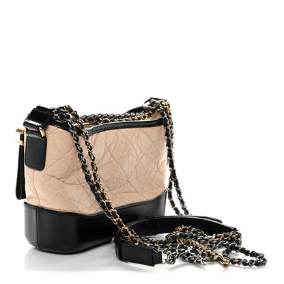 Chanel Aged Calfskin Quilted Small Gabrielle Hobo Beige Black 3 of 11