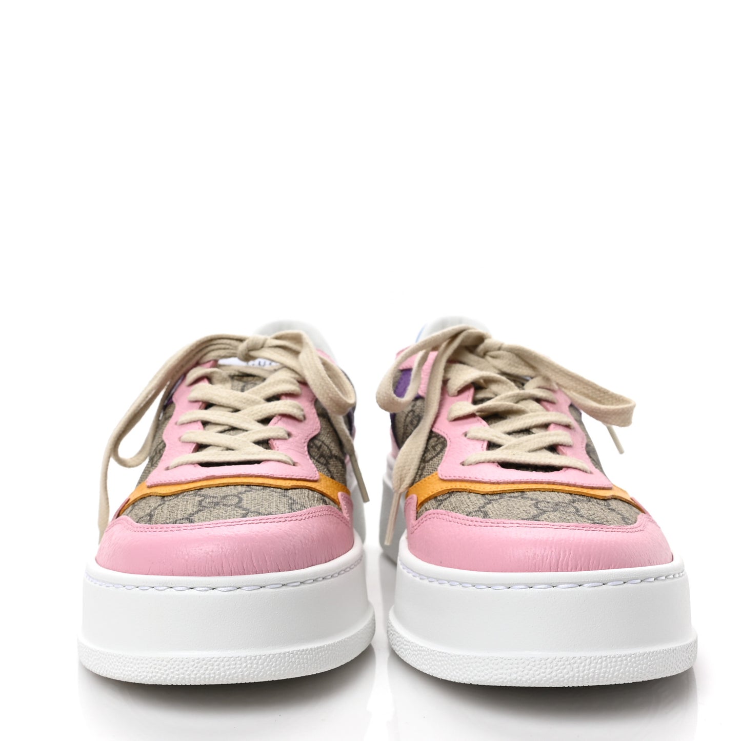 Calfskin GG Supreme Monogram Perforated Womens Platform 55mm Sneakers 39.5 Beige Ebony Sugar Pink Crop Shine Purple