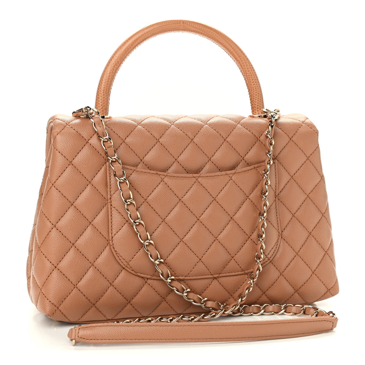 Chanel Caviar Quilted Lizard Embossed Small Coco Handle Flap Brown 3 of 9