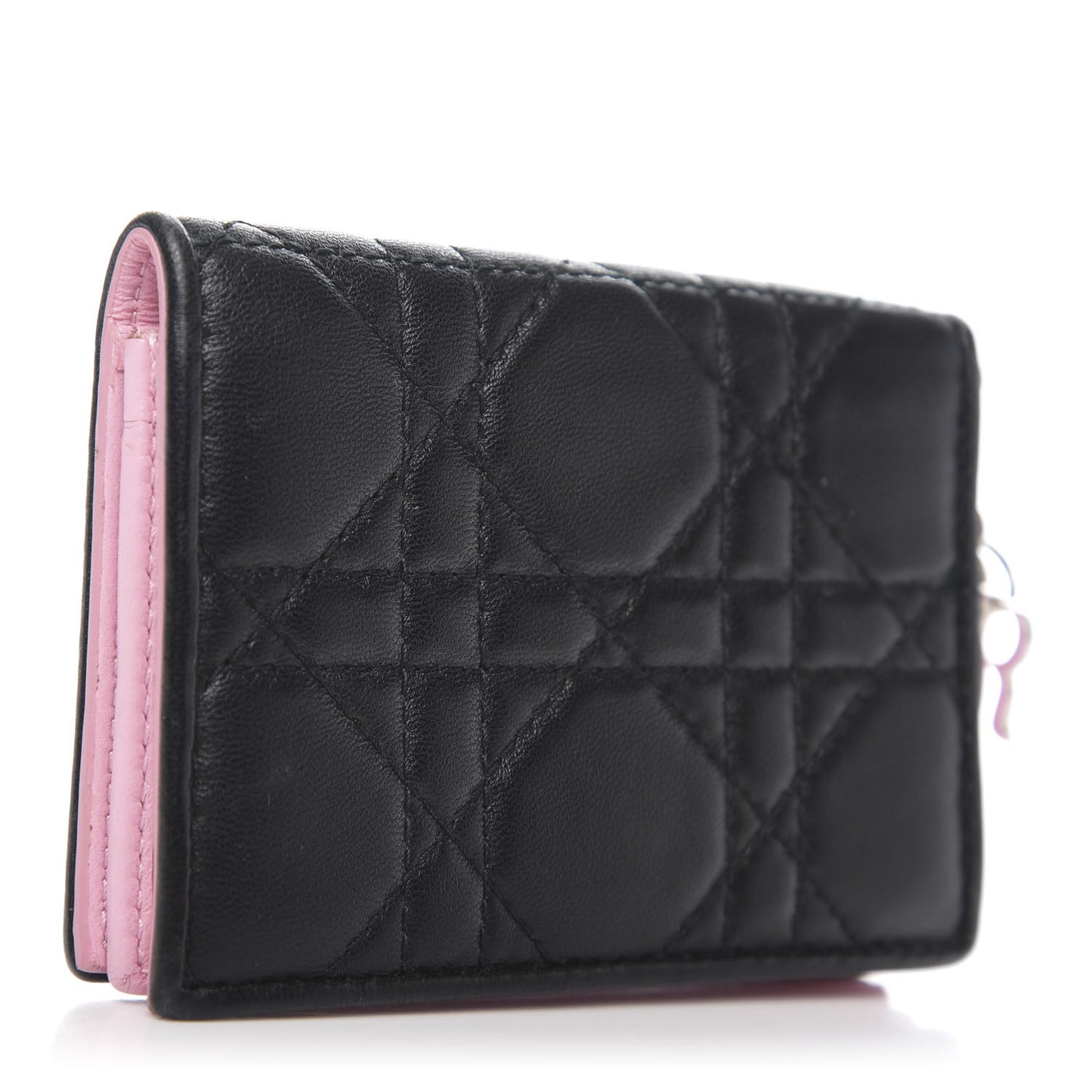 Lambskin Cannage Bi-Color Small Lady Dior Flap Card Holder Black Pink