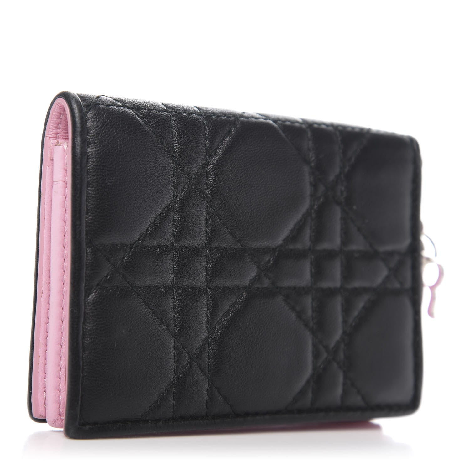 Christian Dior Lambskin Cannage Bi-Color Small Lady Dior Flap Card Holder Black Pink 3 of 8