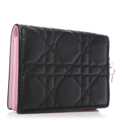 Christian Dior Lambskin Cannage Bi-Color Small Lady Dior Flap Card Holder Black Pink 3 of 8