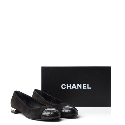 Chanel Suede Lambskin Quilted Pearl CC Cap Toe Ballerina Flats 36.5 Black 9 of 9