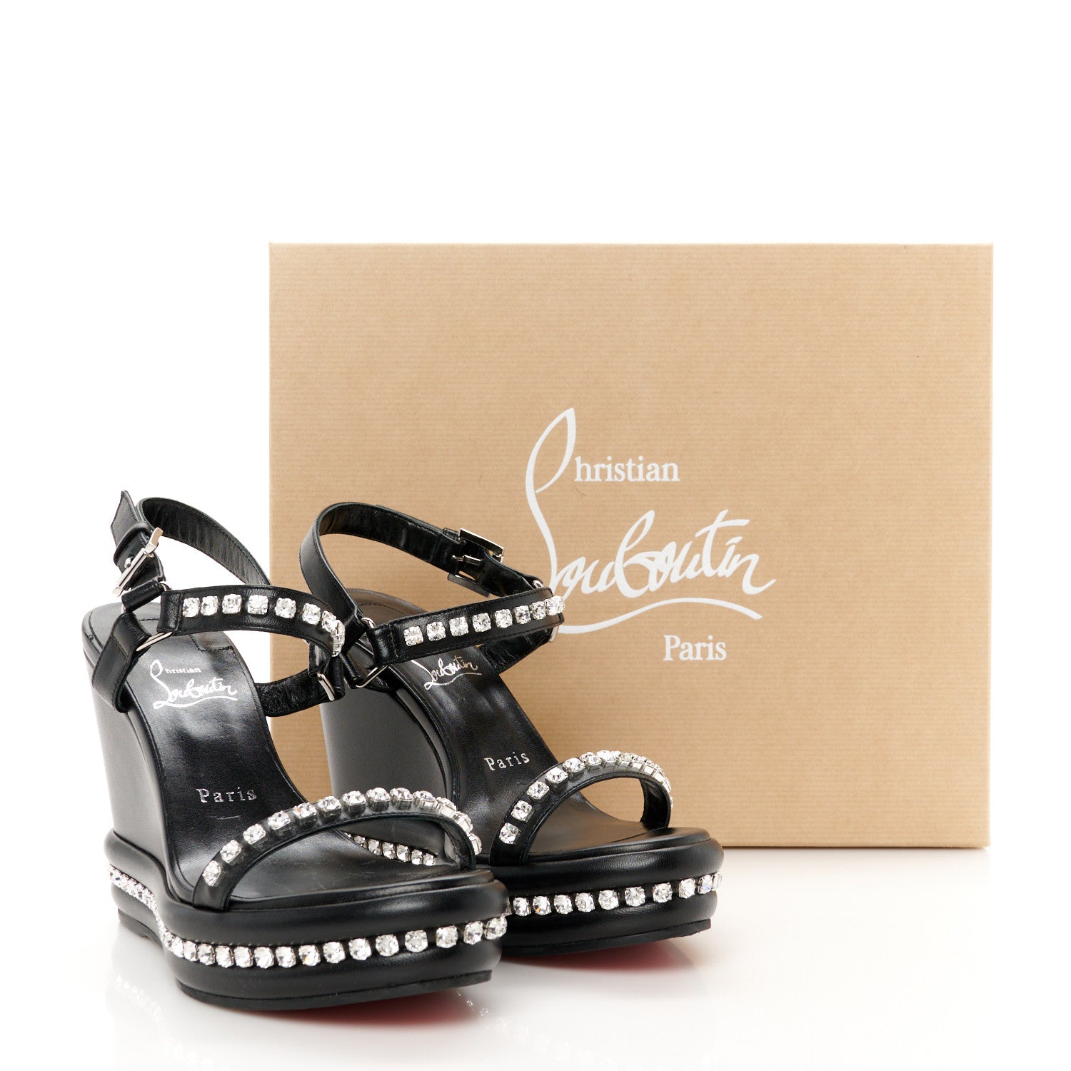 Christian Louboutin Nappa Crystal Pyrastrass 110 Wedge Sandals 37 Black 10 of 10
