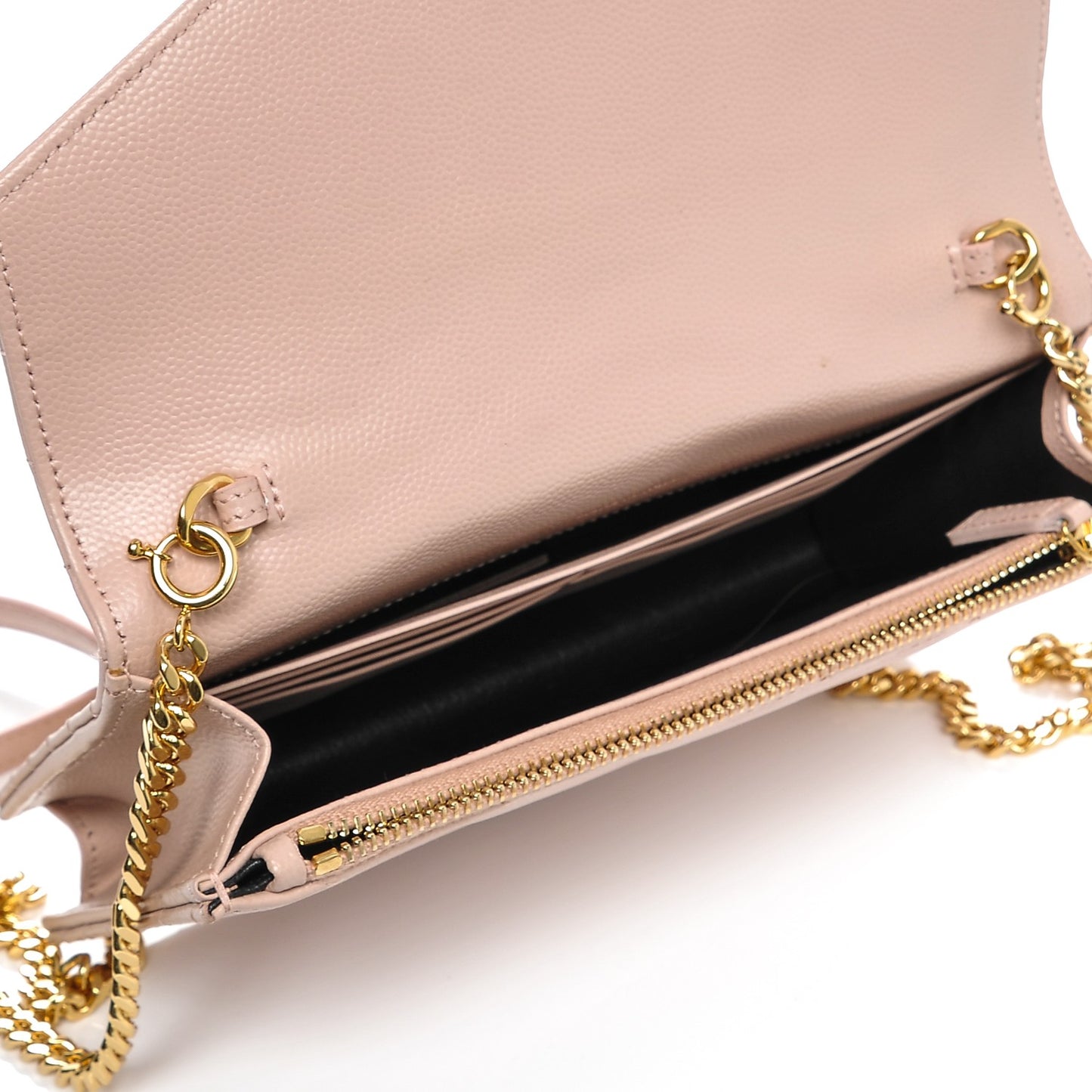 Grain De Poudre Matelasse Chevron Monogram Envelope Chain Wallet Pale Pink