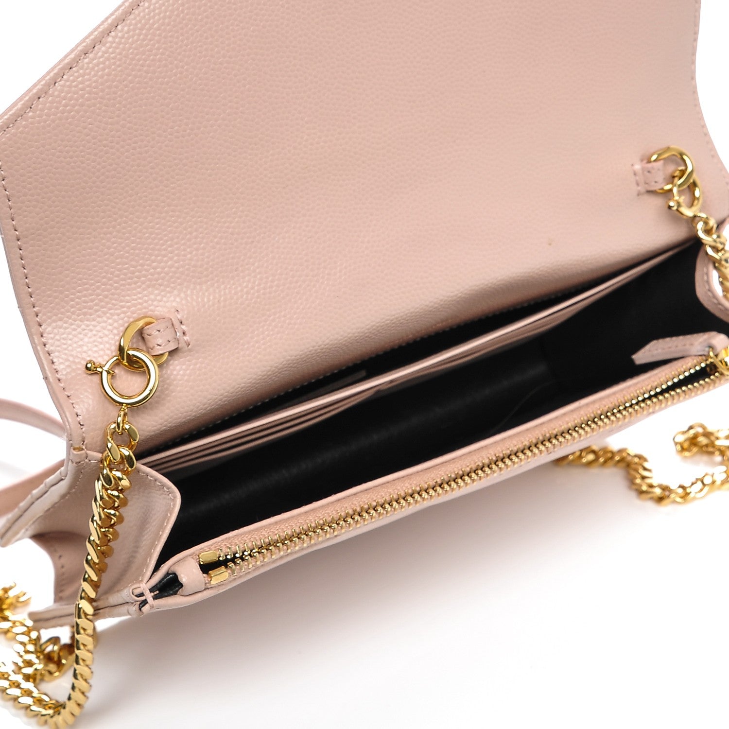 Saint Laurent Grain De Poudre Matelasse Chevron Monogram Envelope Chain Wallet Pale Pink 5 of 7