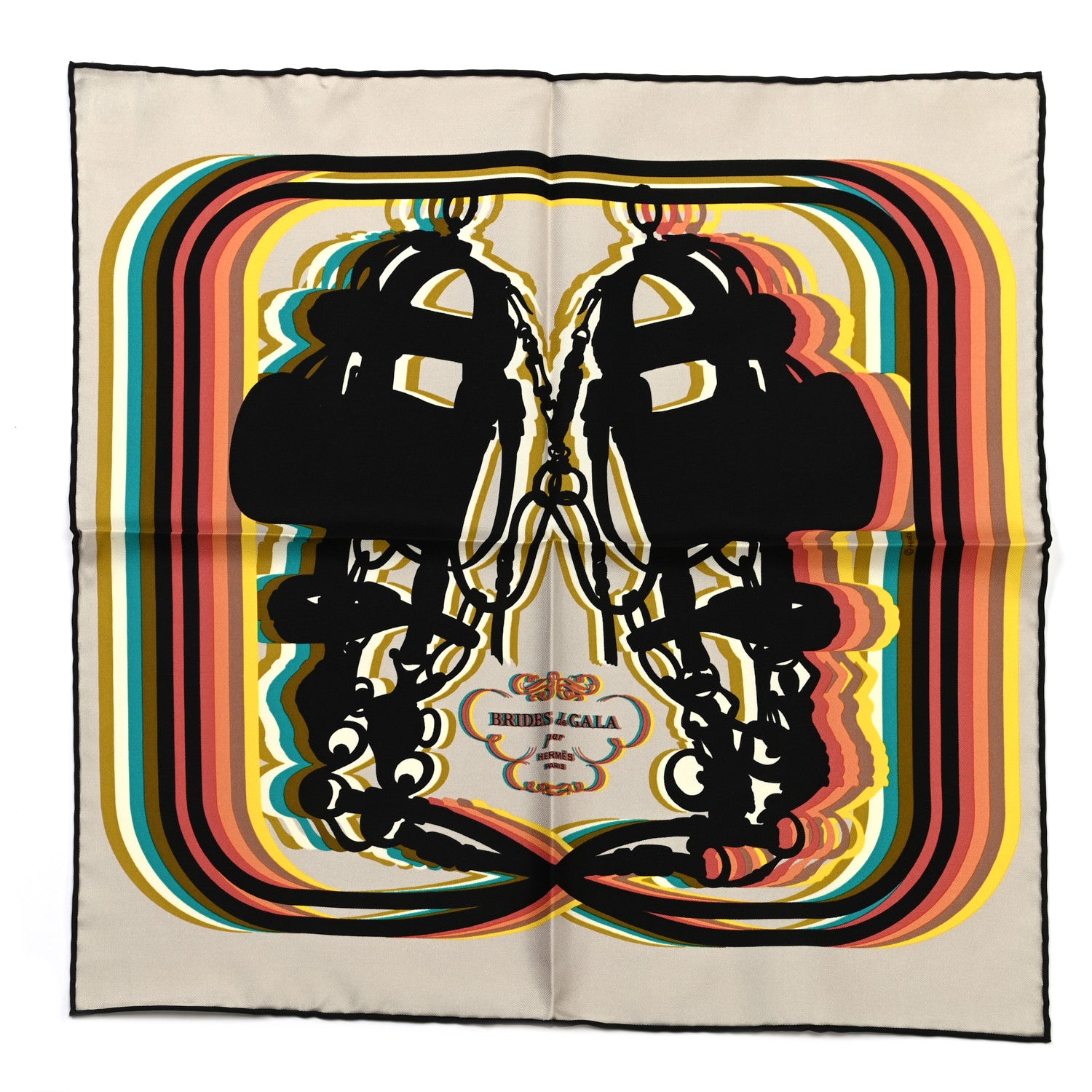 Hermes Silk Brides De Gala Shadow Pocket Square Beige Ebene Jaune 1 of 4
