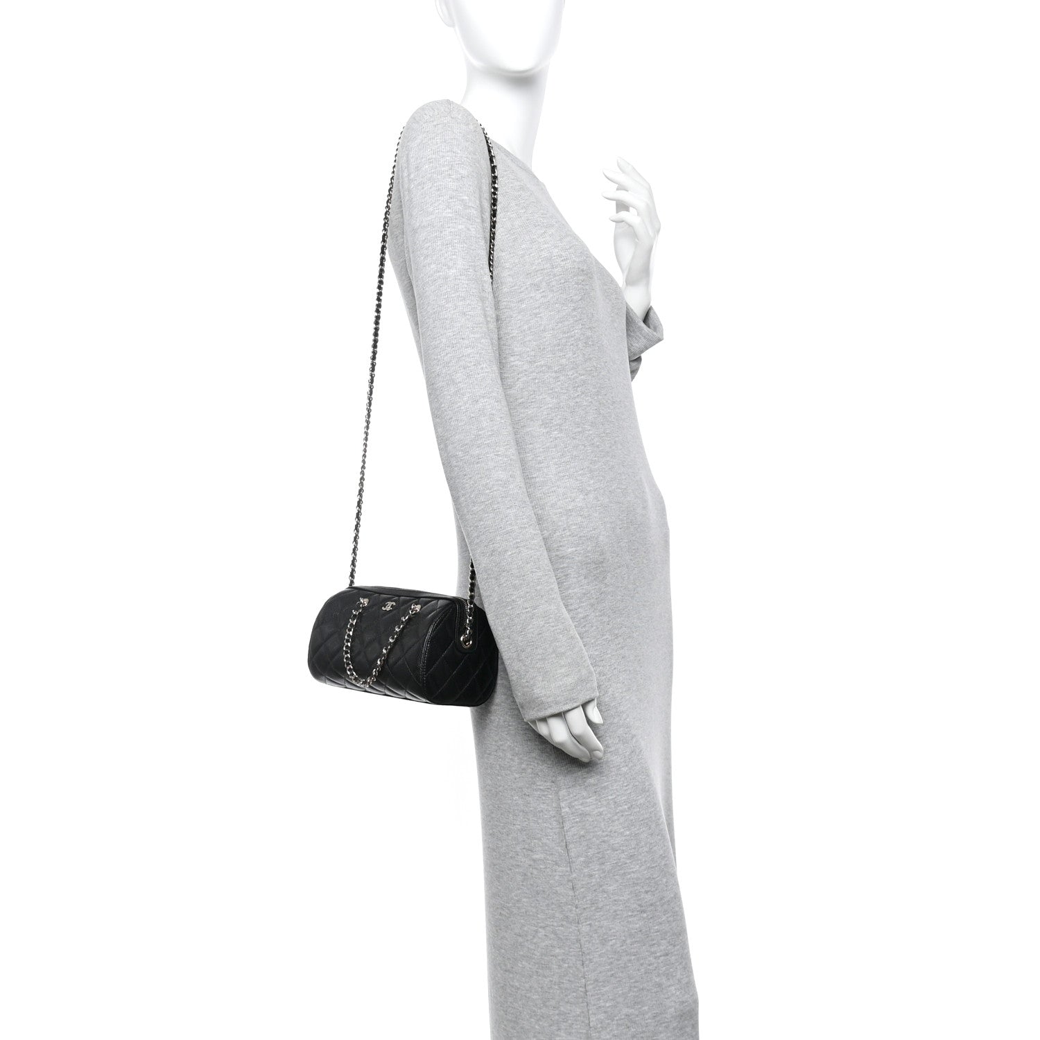 Chanel Caviar Quilted Barrel Clutch With Chain  Black 2 of 11
