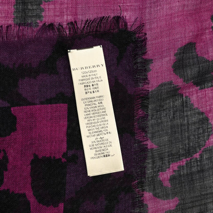 Burberry Wool Silk Cashmere London Animal Print Square Scarf Magenta 10 of 12