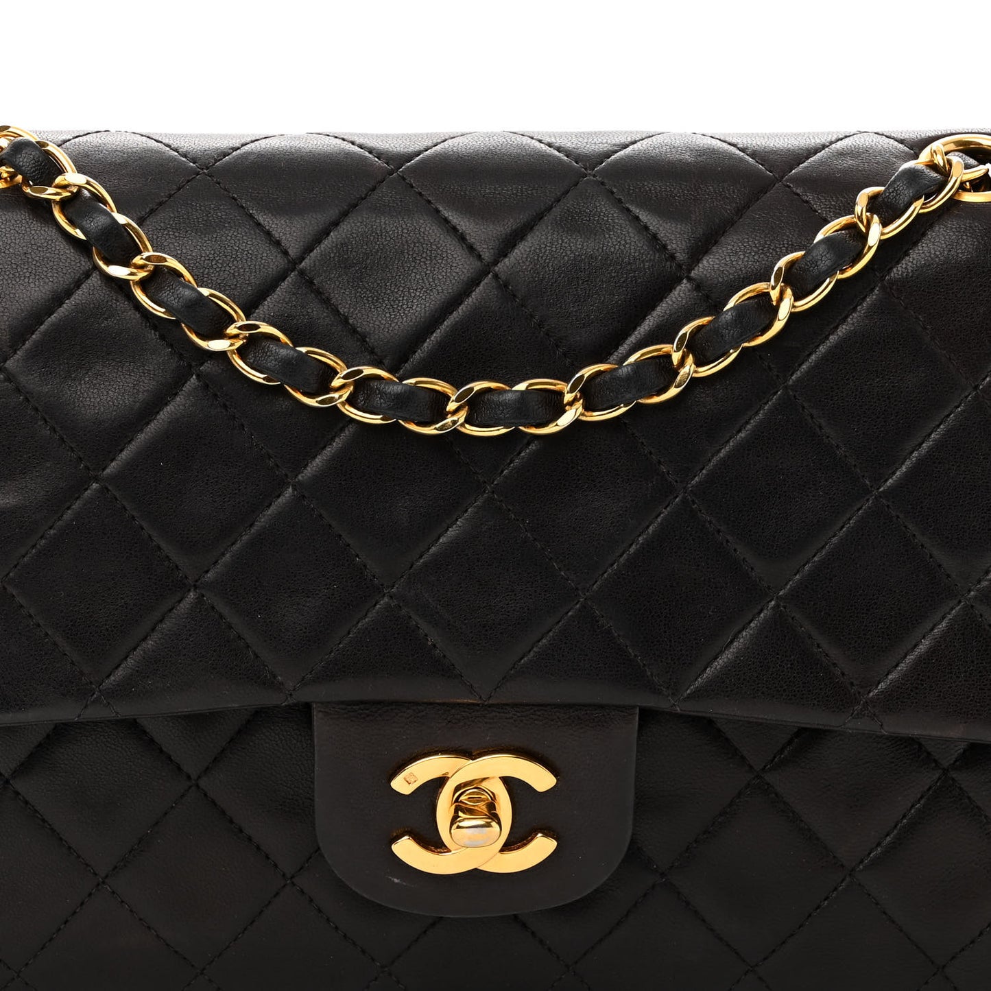Lambskin Quilted Medium Double Flap Black