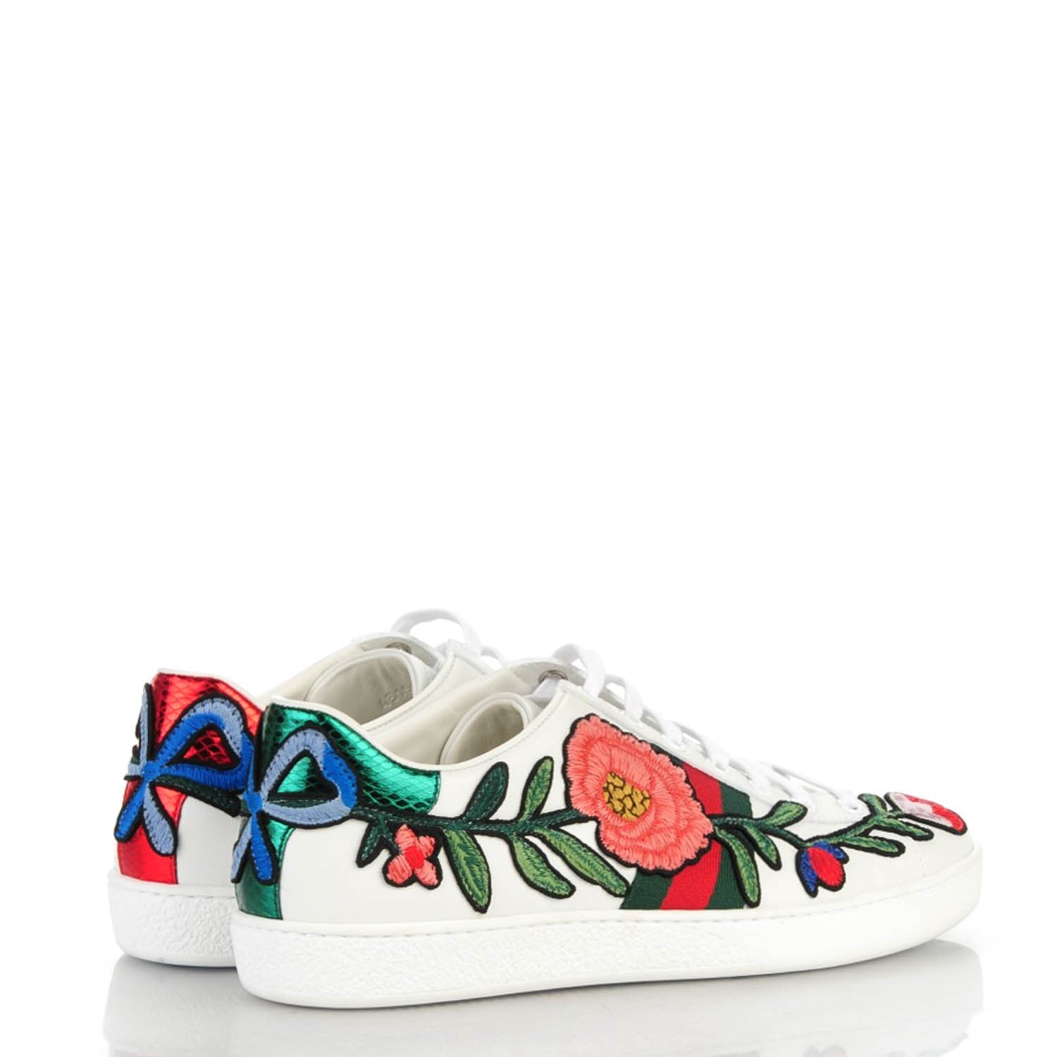 Gucci Calfskin Web Floral Embroidered Ace Sneakers 39.5 White 4 of 9