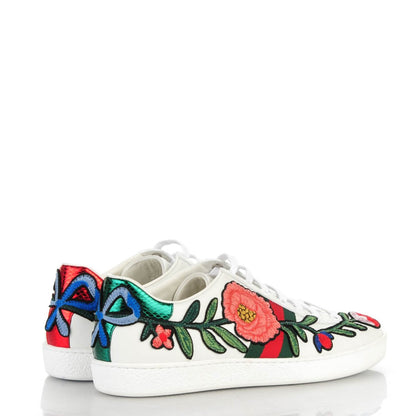Gucci Calfskin Web Floral Embroidered Ace Sneakers 39.5 White 4 of 9