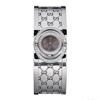 Gucci Stainless Steel Diamond Pave Bezel 23mm Twirl Quartz Watch Brown 1 of 7
