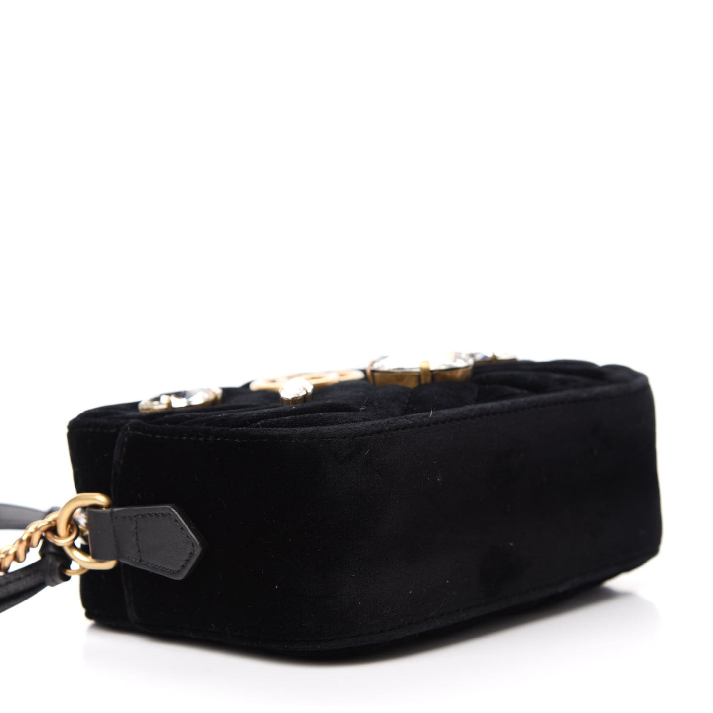 Velvet Matelasse Marquise Crystals Mini GG Marmont Chain Shoulder Bag Black