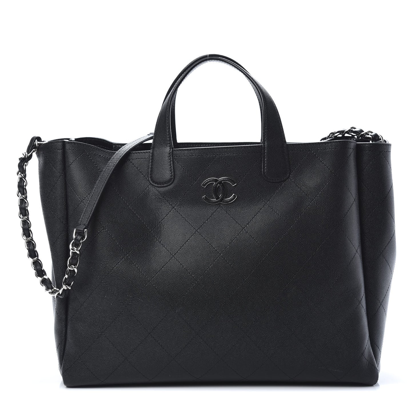 Caviar Stitched Large Shopping Tote Black