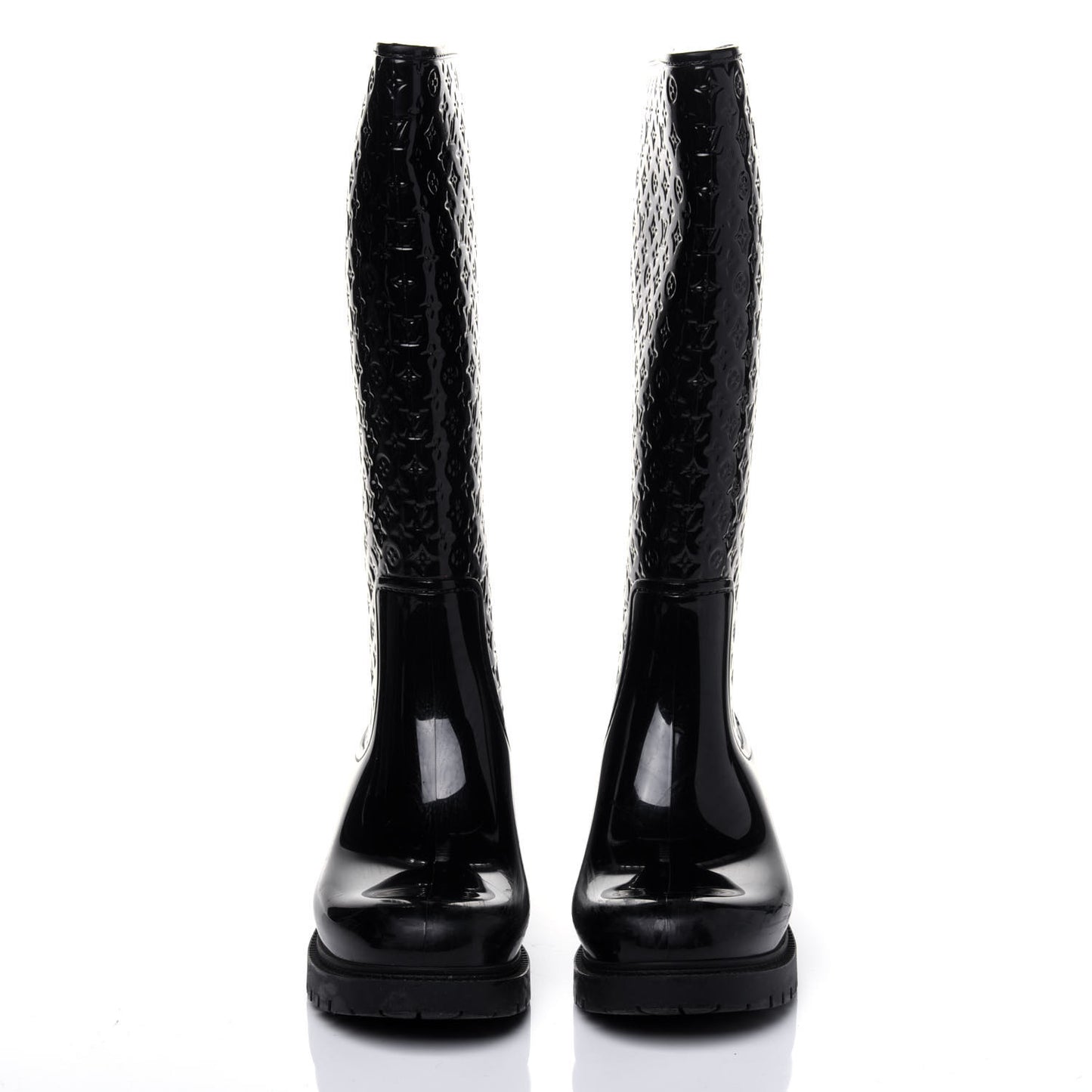 Rubber Embossed Monogram Splash Rain Boots 37 Black