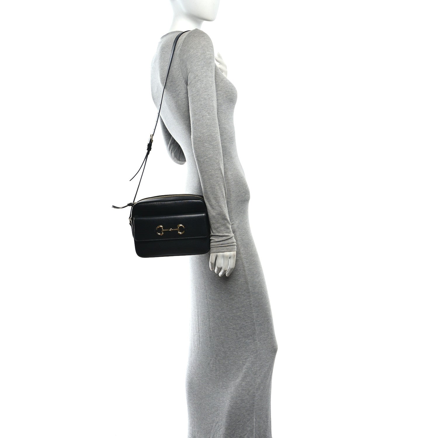 Gucci Textured Calfskin Small Horsebit 1955 Shoulder Bag Black Black 2 of 11