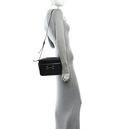 Gucci Textured Calfskin Small Horsebit 1955 Shoulder Bag Black Black 2 of 11