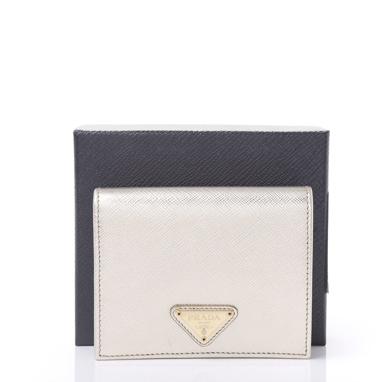 Metallic Saffiano Flap Compact Wallet Pirite