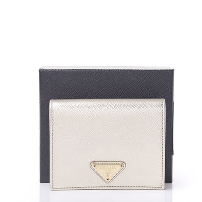Prada Metallic Saffiano Flap Compact Wallet Pirite 10 of 10
