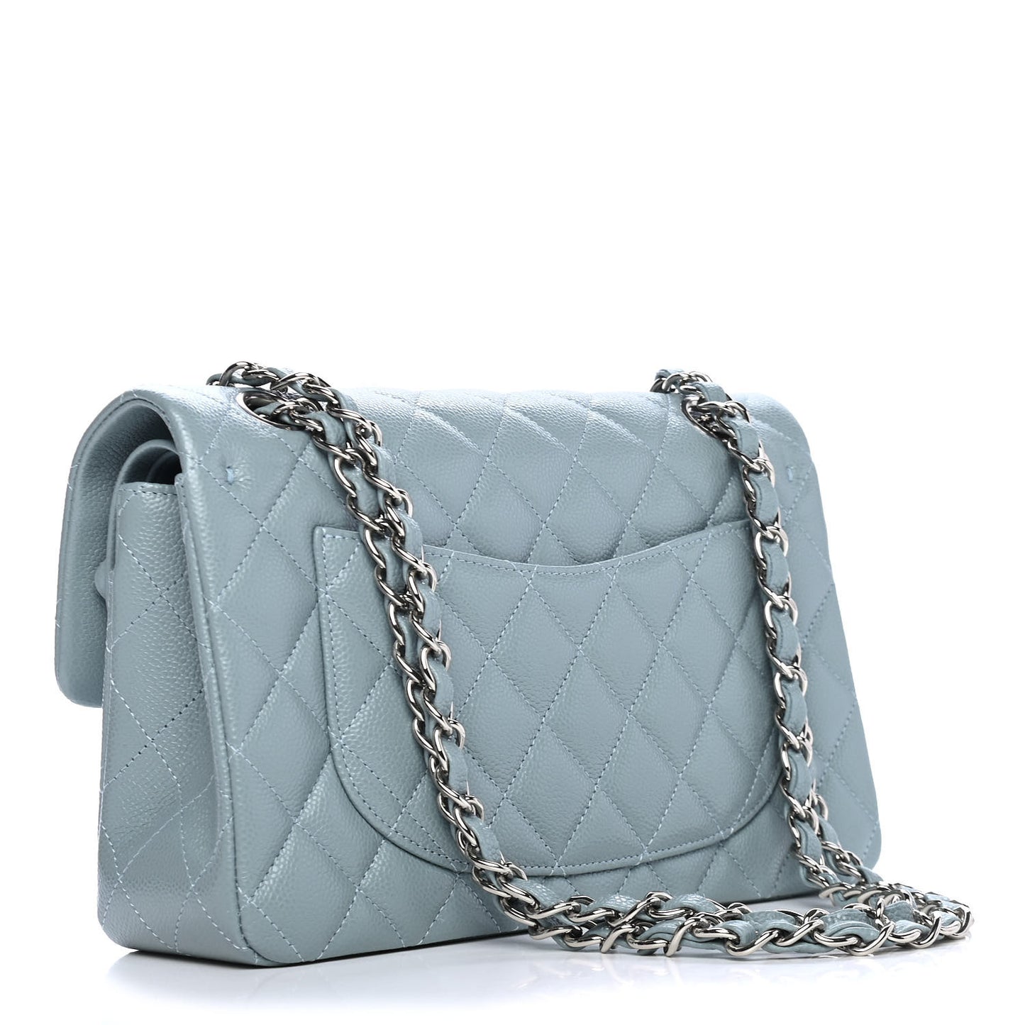 Caviar Quilted Small Double Flap Light Blue
