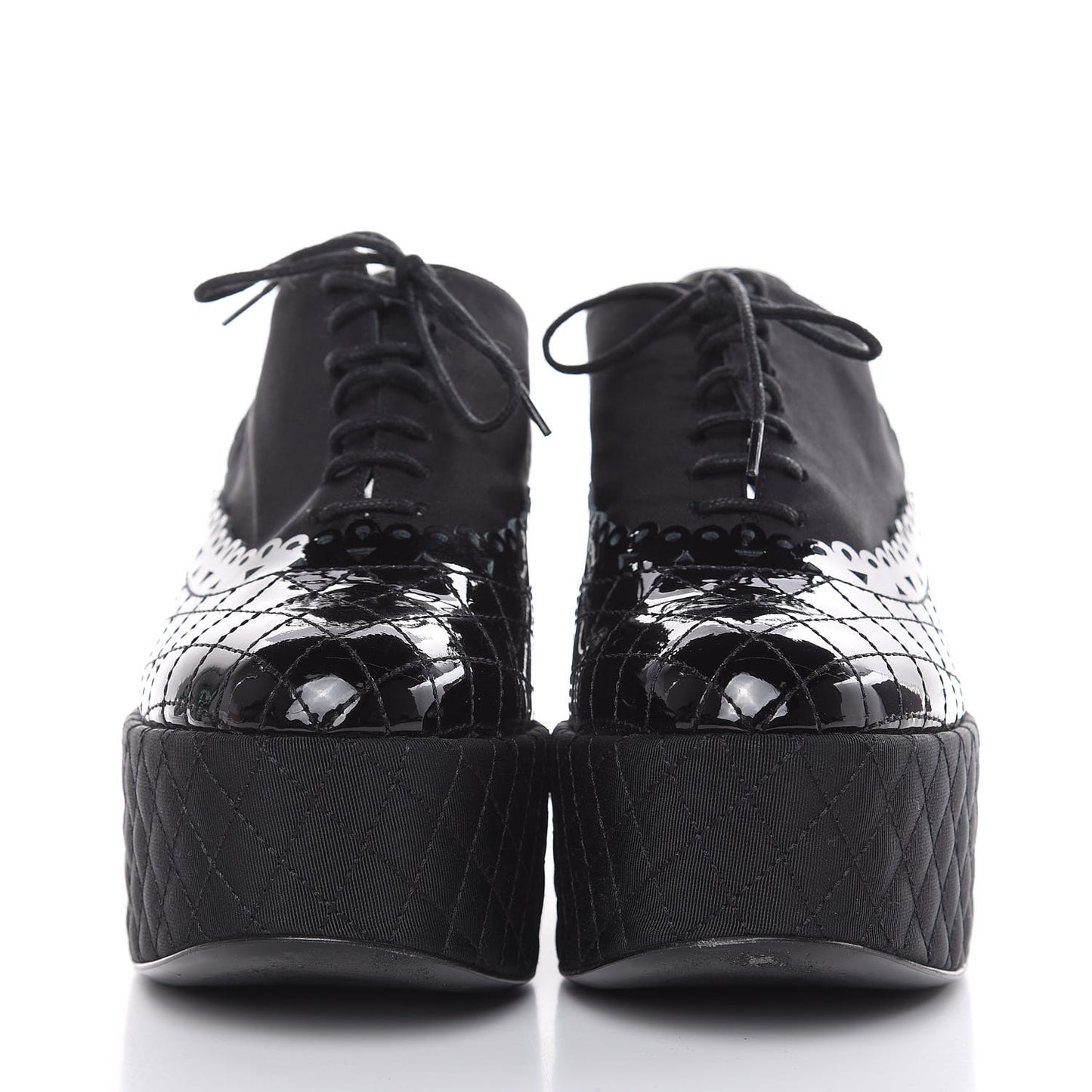 Patent Calfskin Quilted Lace Up Platform Oxford 38.5 Black