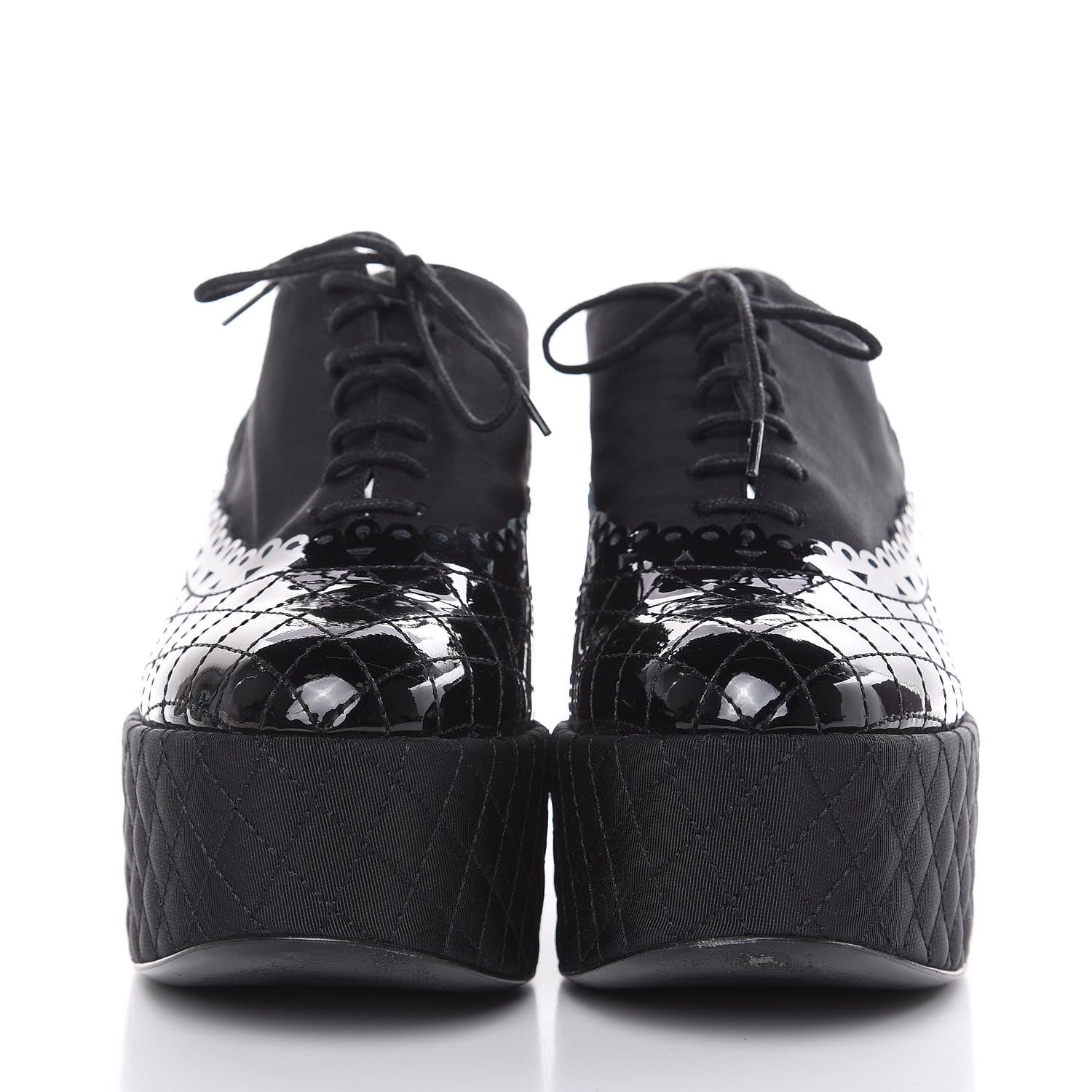 Chanel Patent Calfskin Quilted Lace Up Platform Oxford 38.5 Black 2 of 9