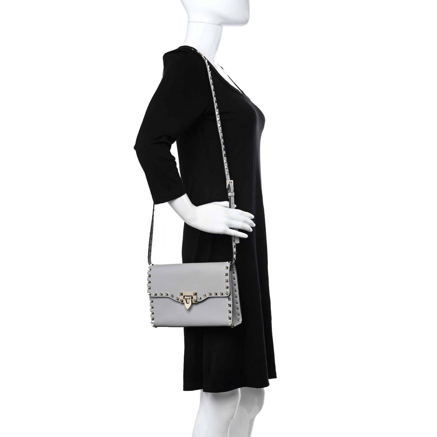 Valentino Garavani Vitello Medium Rockstud Flip Lock Crossbody Bag Grey 2 of 13