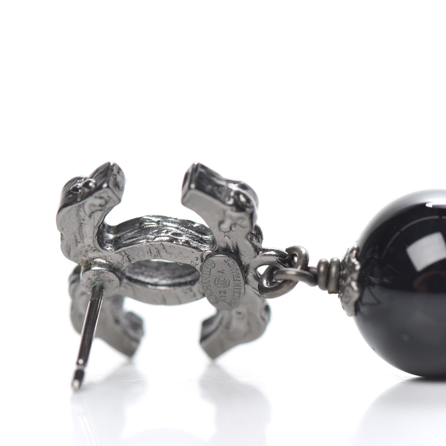 Chanel Ruthenium CC Bead Drop Earrings Black 4 of 4