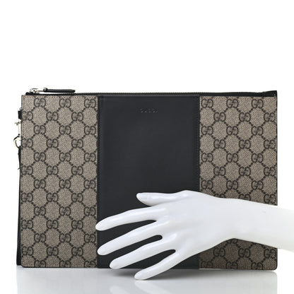 Gucci GG Supreme Monogram Zip Wristlet Pouch Beige Black 2 of 7