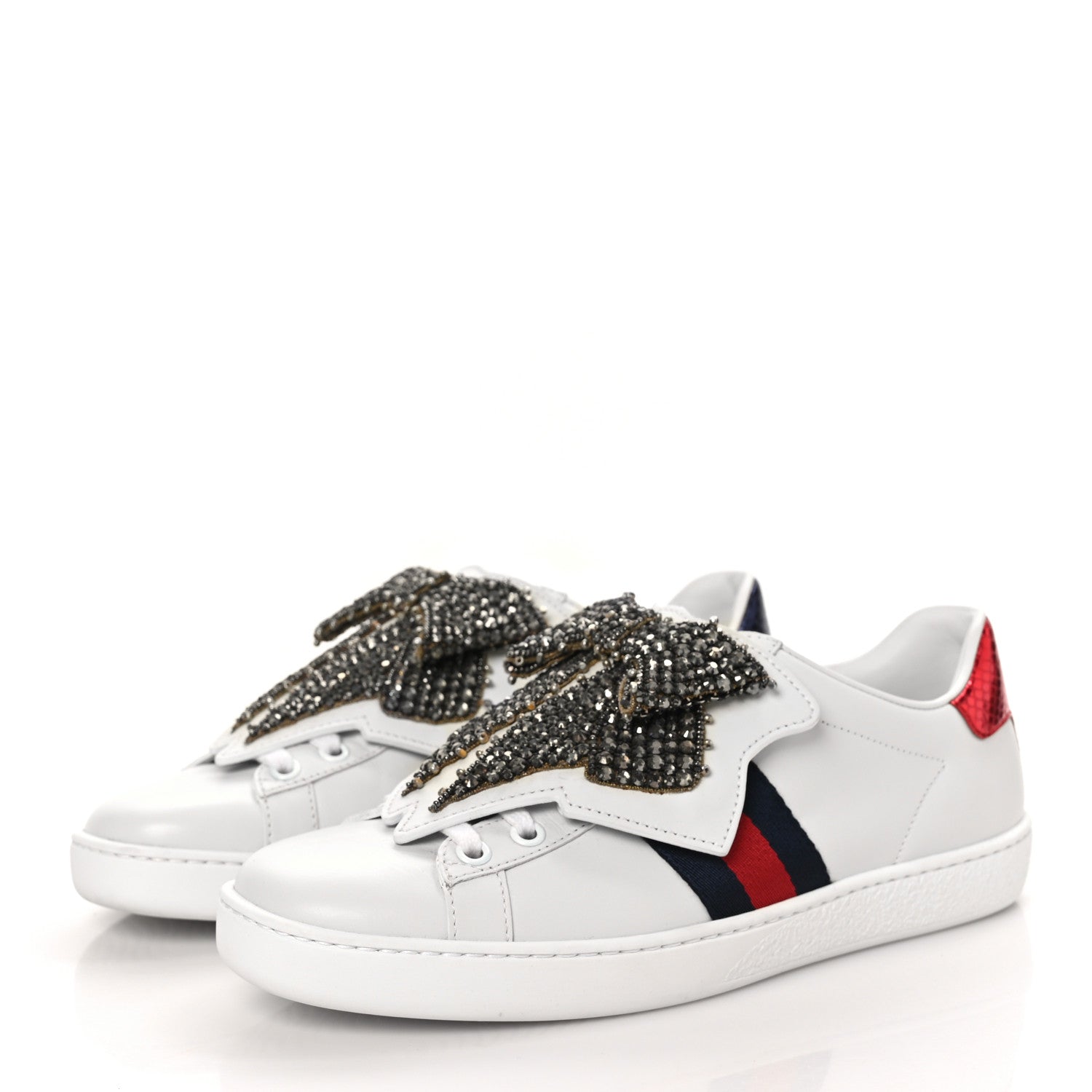 Gucci Calfskin Ayers Web Womens Ace Bow Lace Sneakers 37 White 3 of 8