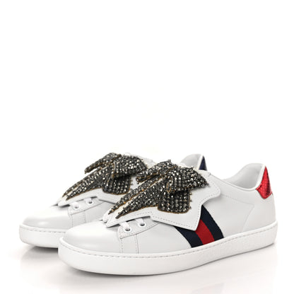 Gucci Calfskin Ayers Web Womens Ace Bow Lace Sneakers 37 White 3 of 8