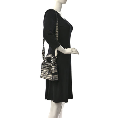 Christian Dior Canvas Houndstooth Embroidered Mini Lady D-Lite Black White 2 of 8