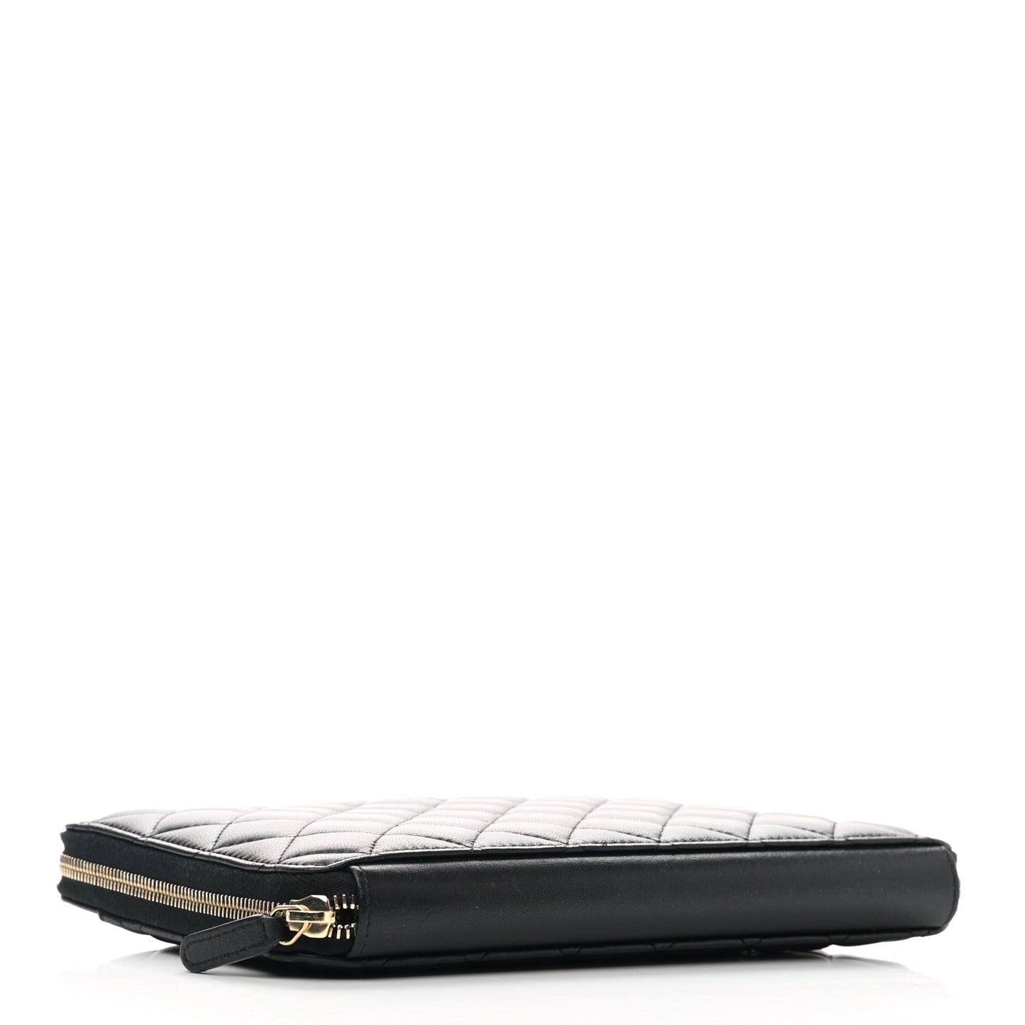 Lambskin Quilted Large Zip Around Organizer Wallet Black