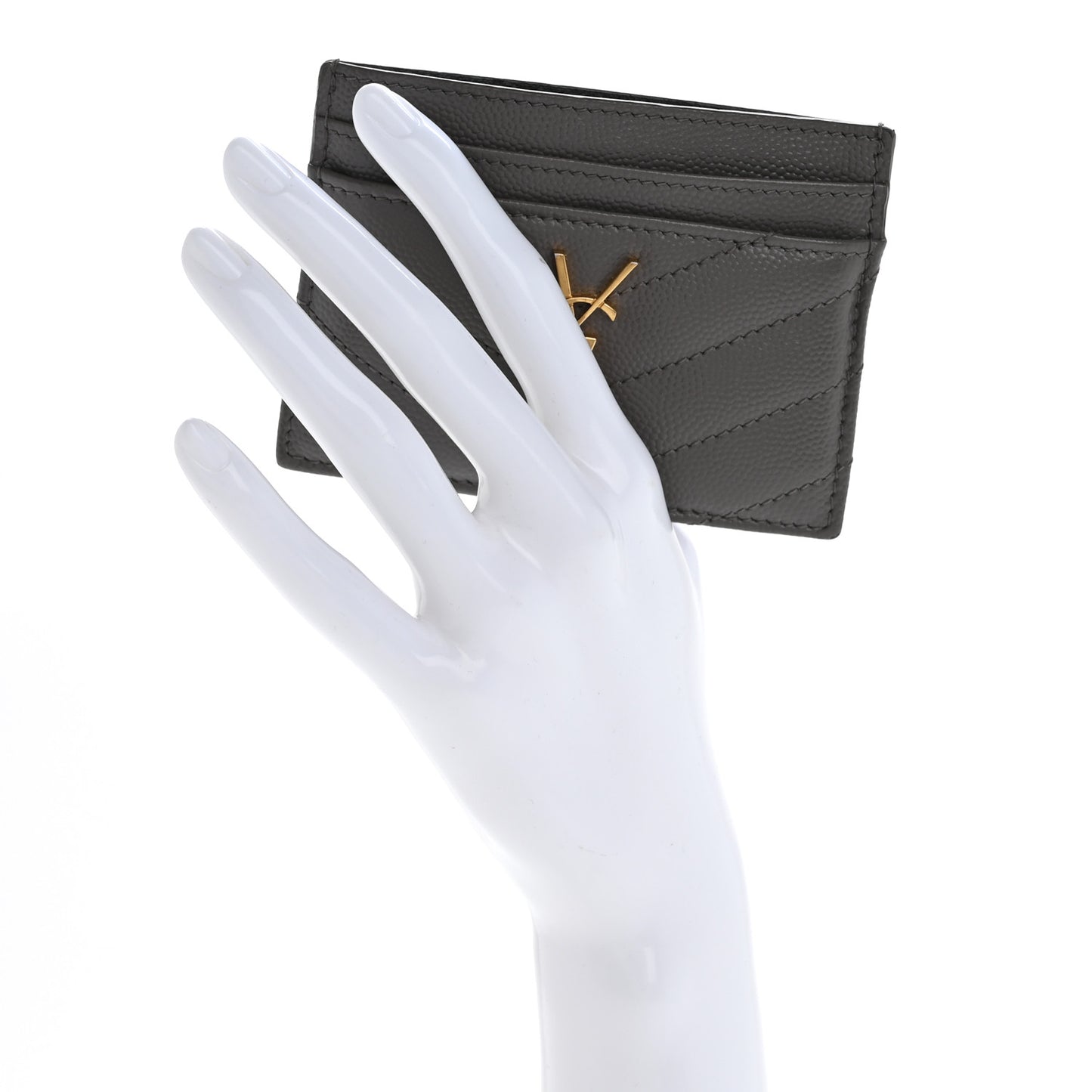 Grain De Poudre Matelasse Chevron Monogram Credit Card Case Fog