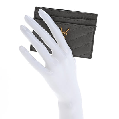 Saint Laurent Grain De Poudre Matelasse Chevron Monogram Credit Card Case Fog 2 of 16