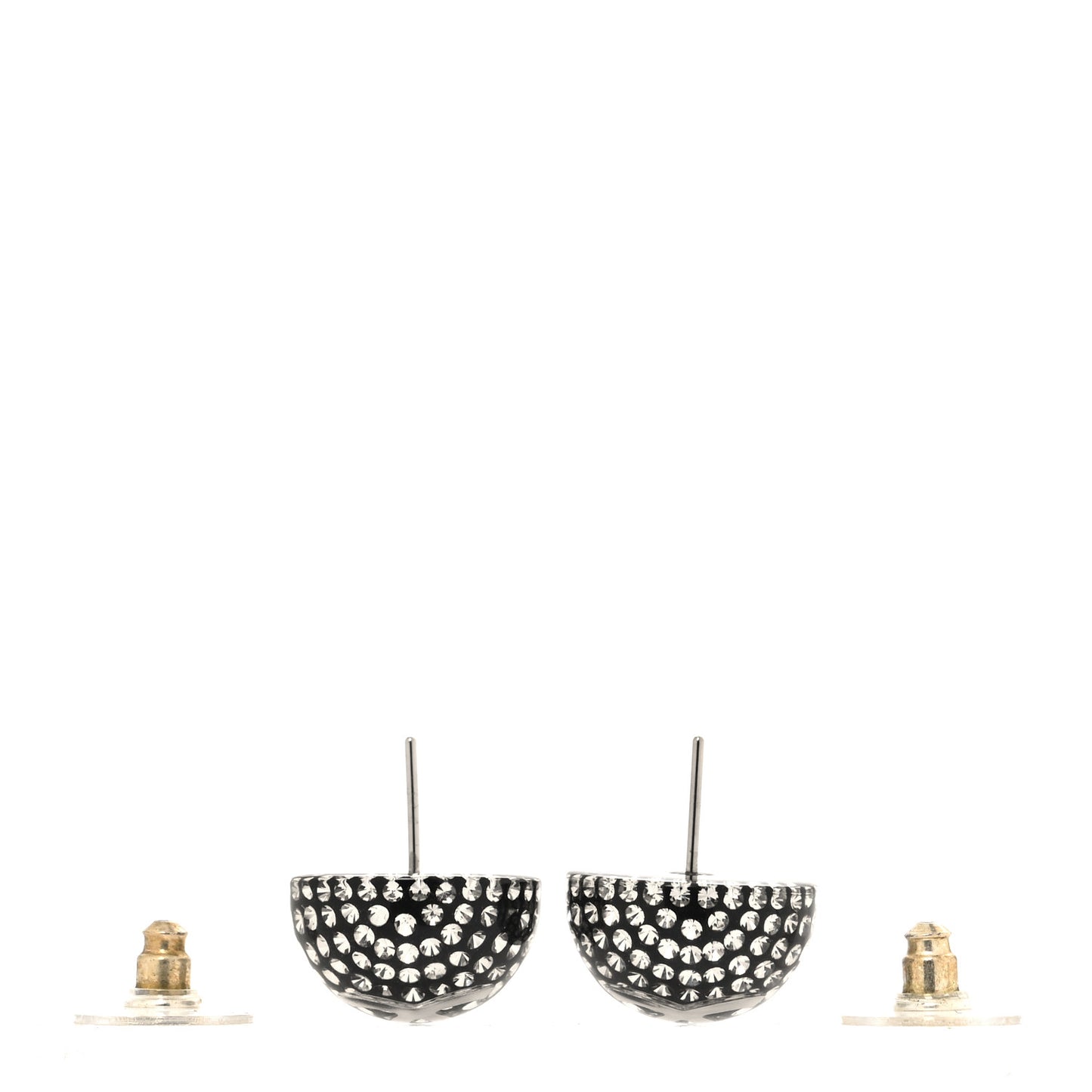 Resin Crystal CC Earrings Black Silver