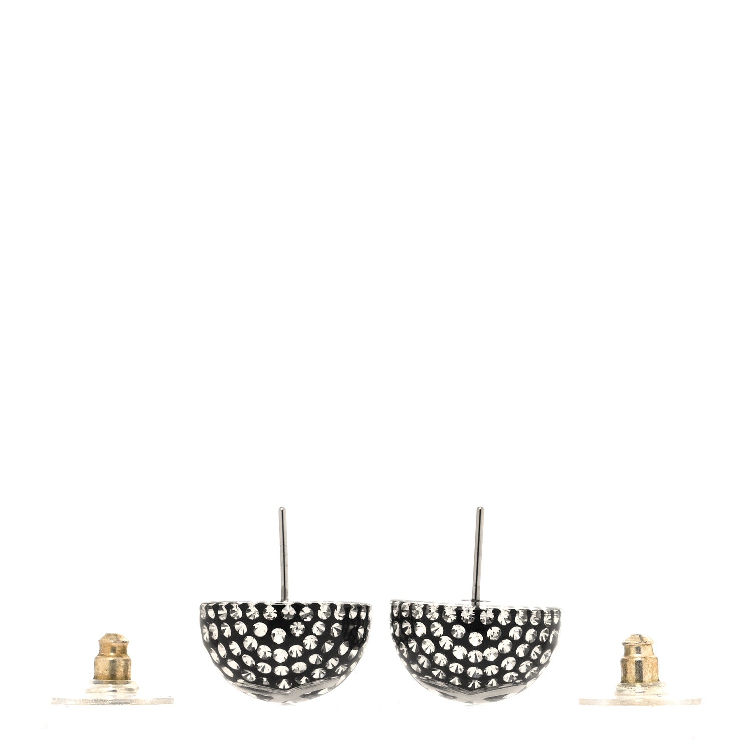 Chanel Resin Crystal CC Earrings Black Silver 3 of 5