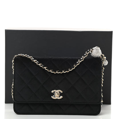 Chanel Velvet Quilted Pearl Crush Wallet On Chain WOC Black 12 of 12
