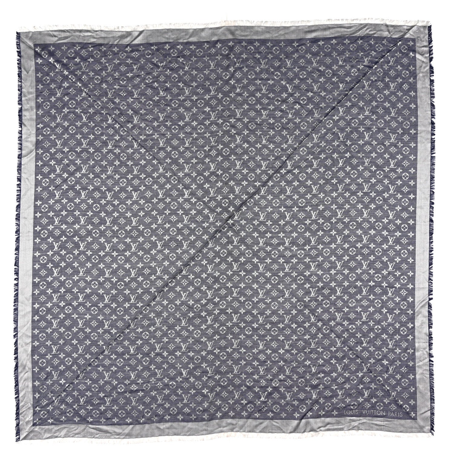 Louis Vuitton Silk Wool Monogram Denim Shawl  Blue 1 of 3