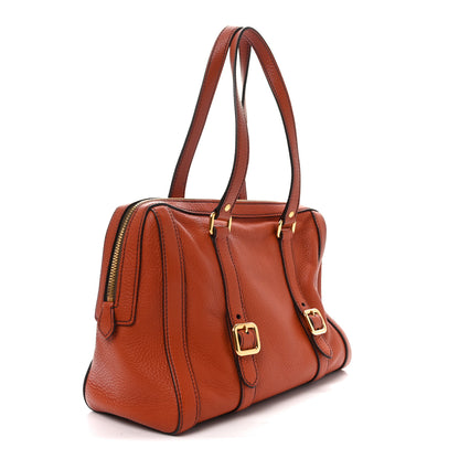 Prada Vitello Daino Buckle Satchel Orange 3 of 9