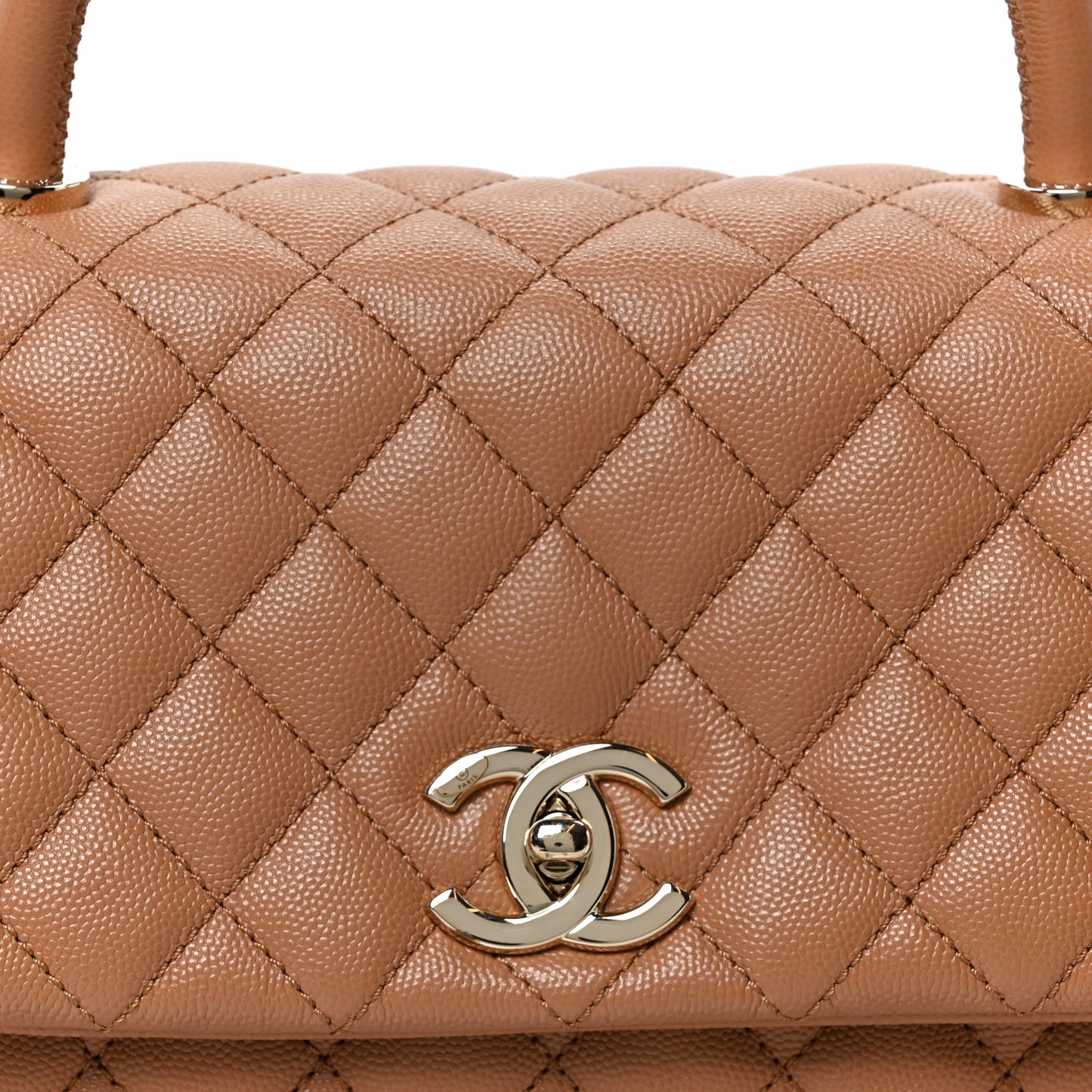 Caviar Quilted Small Coco Handle Flap Brown