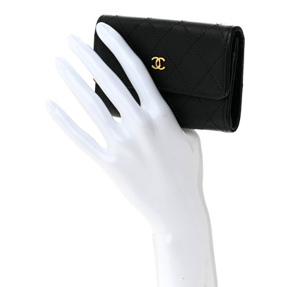 Chanel Goatskin Quilted Flap Card Holder Wallet Black 2 of 9