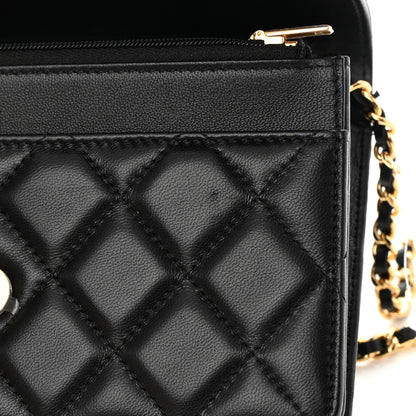 Chanel Lambskin Quilted Twisted CC Wallet On Chain WOC Black 13 of 14