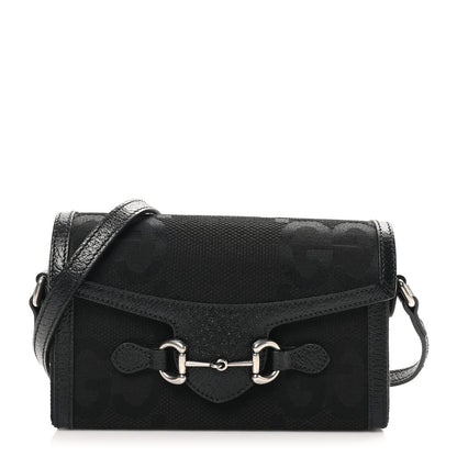 Gucci Monogram Jumbo GG Textured Dollar Calfskin Mini Horsebit 1955 Shoulder Bag Black 1 of 11