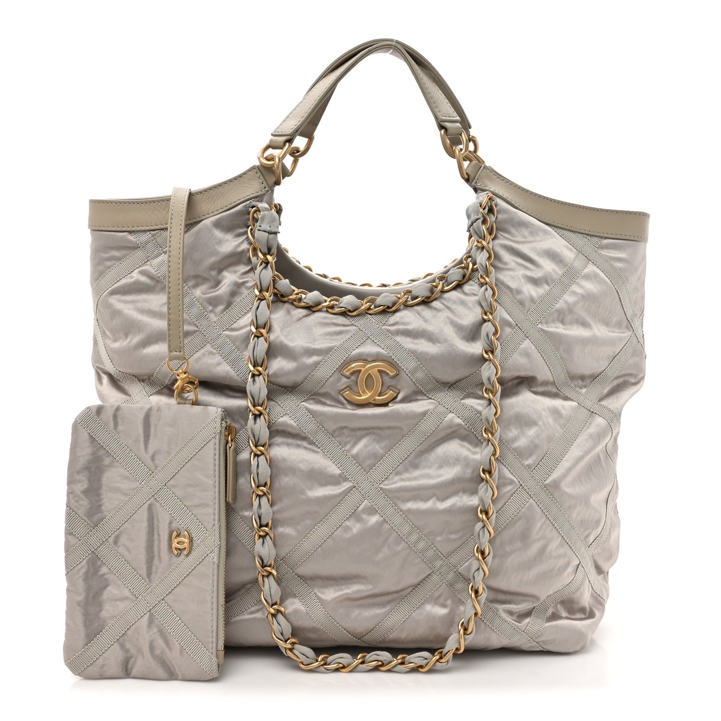 Nylon Grosgrain Quilted Lifestyle Shopping Bag Grey