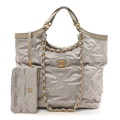 Chanel Nylon Grosgrain Quilted Lifestyle Shopping Bag Grey 3 of 12