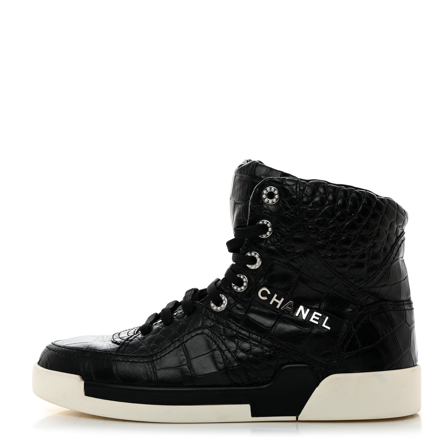 Calfskin Crocodile Embossed Cocodile High Top Sneakers 39.5 Black