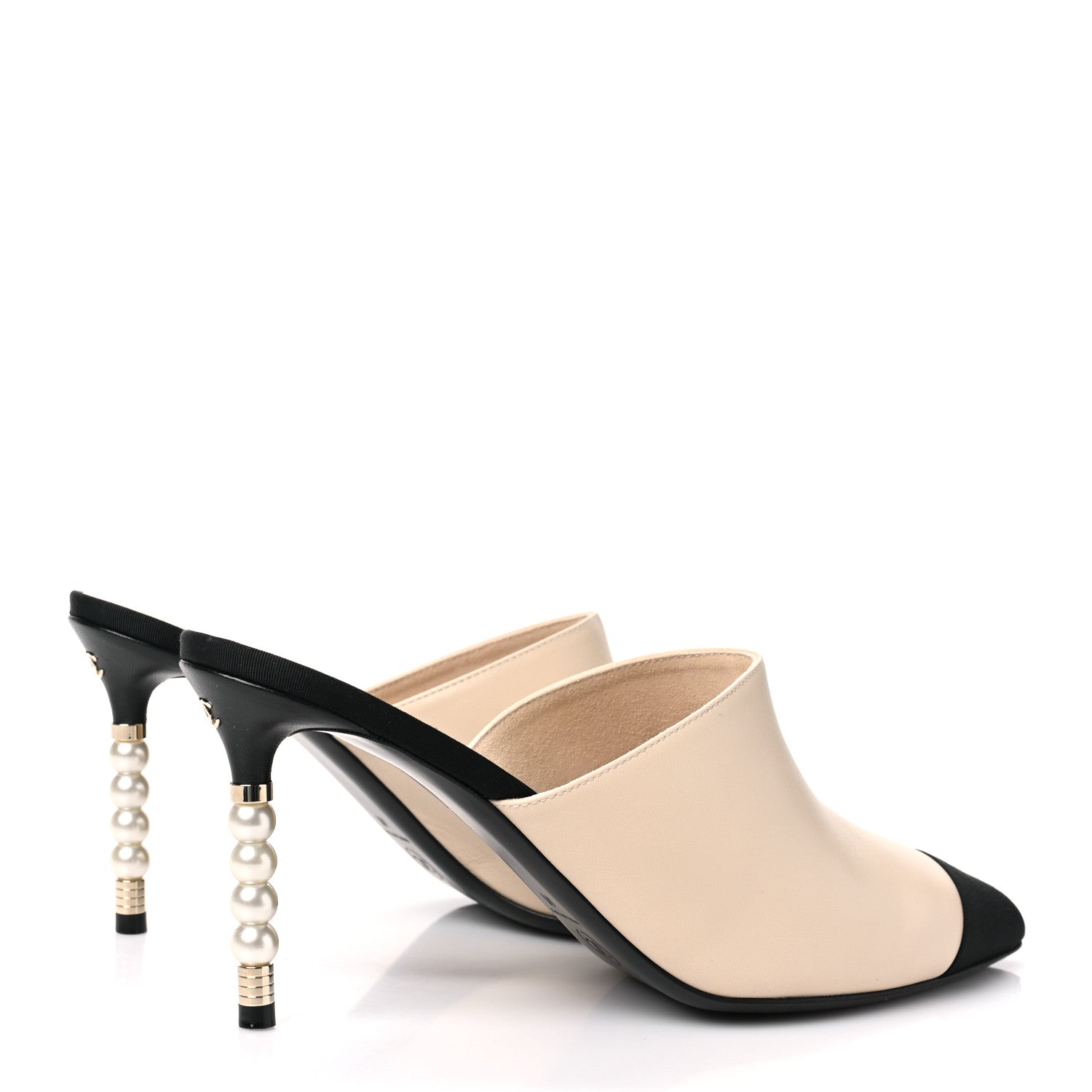 Chanel Lambskin Grosgrain Cap Toe Pearl Mule 41 Beige Black 4 of 8